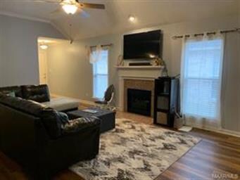 Great room with fireplace and lots of good, natura