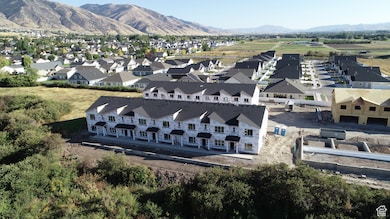 Aerial view of residential area with mountains