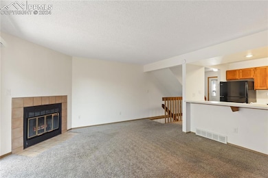 Unfurnished living room with light carpet, and a t