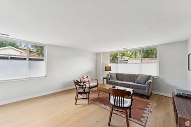 Living room with light real hardwood floors.