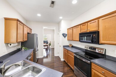 Kitchen flows to dining room