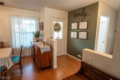 Foyer featuring light wood-style flooring and plen