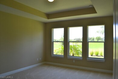 Super private luxurious master retreat. The high ceilings are enhanced by the step up tray detail along with the custom triple windows that overlooks lush landscaping in the rear yard.