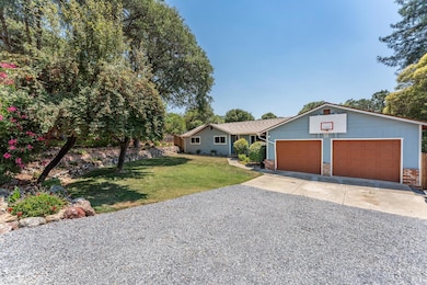 Sprawling front yard with ample parking and a lush grassy area.