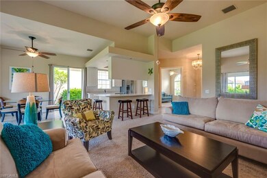 Living area with volume ceilings.