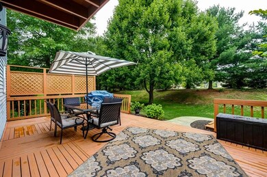 Level area off of the larger rear deck with privacy thanks to the privacy trees.