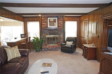 Brick Fireplace~Wood Beams