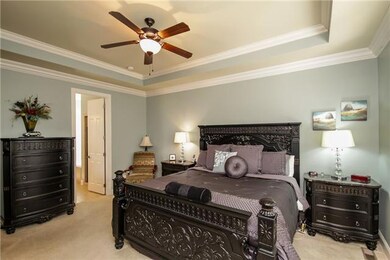 Large master bedroom with tray ceiling.
