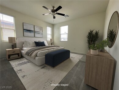 Bedroom with carpet floors and ceiling fan