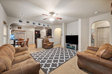 Living room has a fan