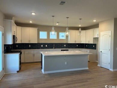 Kitchen with light wood-type flooring, white cabin