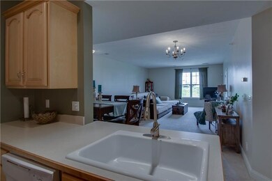 View from kitchen, note new farmhouse sink/faucet