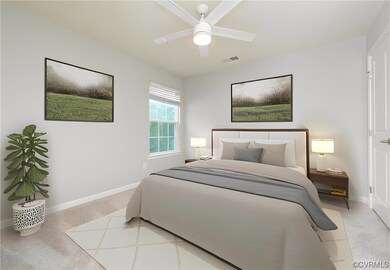 Virtually Staged-Bedroom with light carpet and cei