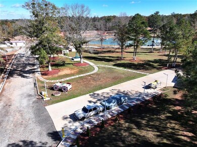 Bird's eye view of a large body of water and a park
