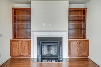 Close up of built ins and gas fireplace