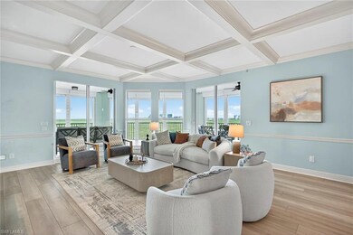 Living Room with Detailed Coffered Ceiling