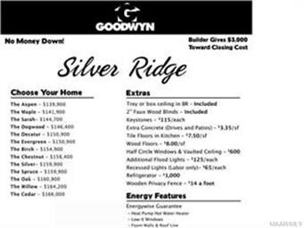 silver ridge price list