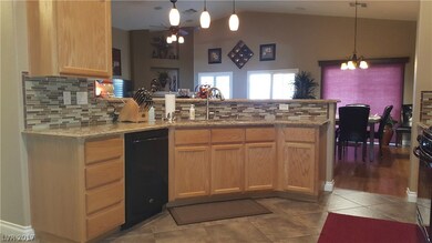 Kitchen open to and overlooking family room and no