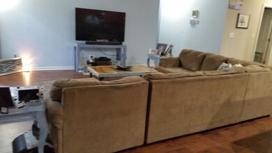 Living room has a ceiling fan.