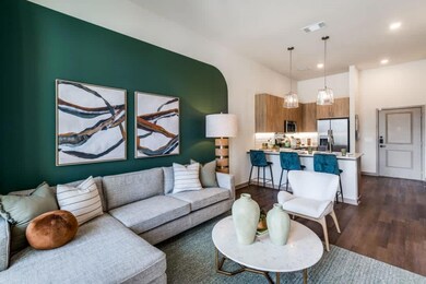 Living room with dark hardwood / wood-style floori