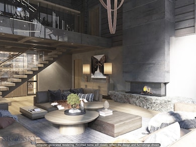 Spacious living room with cathedral ceiling, granite fireplace, and custom-made furniture and decor