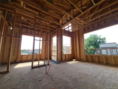 Unit in framing - living room looking into study