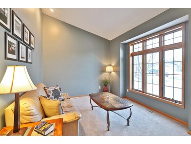 The vaulted living area with a large transom pictu