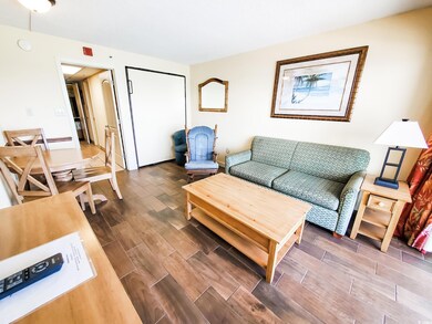 Living area with wood finish floors