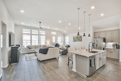 This photo showcases a bright, open-concept living