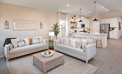Great room with vaulted ceiling