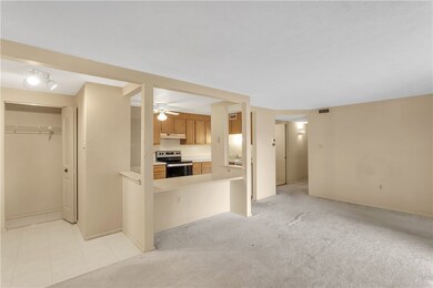 Coat closet by entrance; breakfast bar