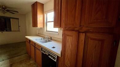 Kitchen featuring dishwasher, sink, and ceiling fa