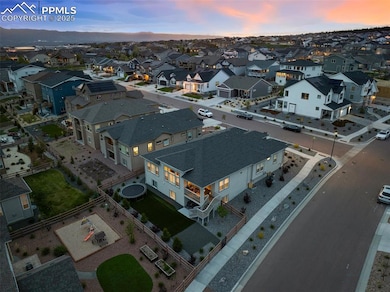 Aerial view at dusk of a residential view