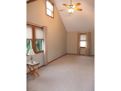 Living room with vaulted ceiling.