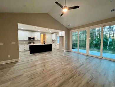 Unfurnished living room featuring ceiling fan, lig
