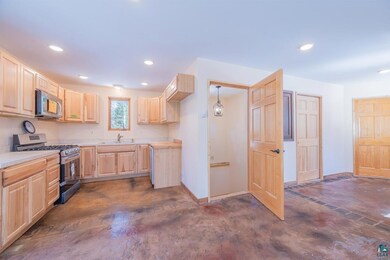 Kitchen with light brown cabinets, stainless steel