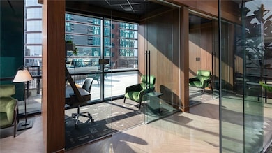 Office space with wooden walls