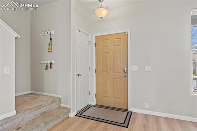 Entrance foyer featuring baseboards, wood finished
