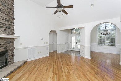 View to dining from living room, vaulted ceilings