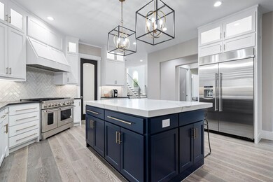 Grand kitchen island and built-in refrigerator