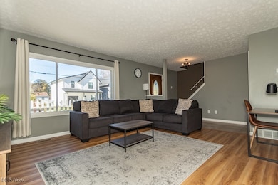 Living room featuring wood finished floors and a textured ceiling