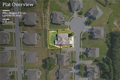 Aerial perspective of suburban area with property parcel outlined