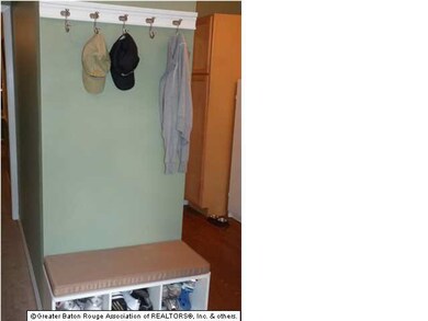 Hat and shoe rack at front entry door