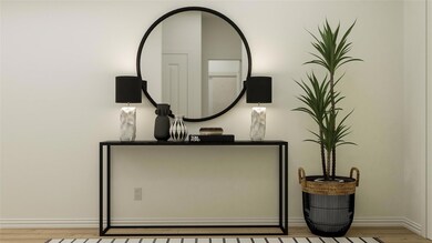 Interior details featuring hardwood / wood-style f