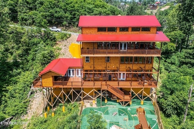 Back of cabin drone view