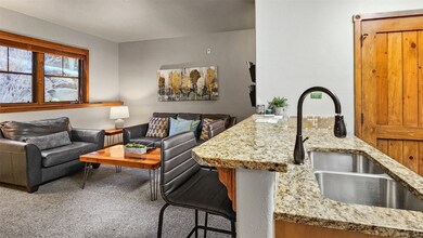 Carpeted living room featuring sink
