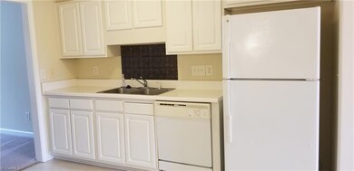 This view of the kitchen shows the remaining cabinetry for storage as well as the dishwasher and refrigerator.