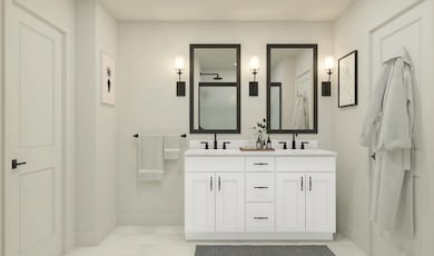 Primary bath with freestanding vanity