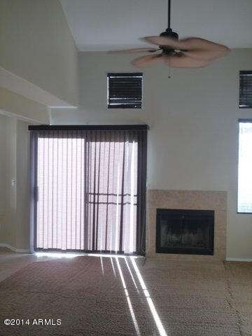 Family room fireplace & ceiling fan