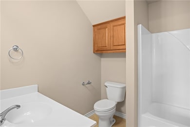 Full bath with vanity, shower / bath combination, and light tile patterned floors